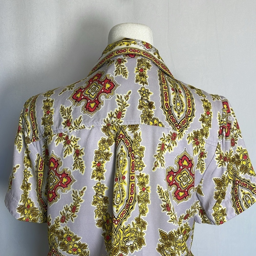 Anthropologie Maeve Echarpe Medallion Scarf Print Blouse Sz 6 Cropped Casual EUC - Picture 5 of 11